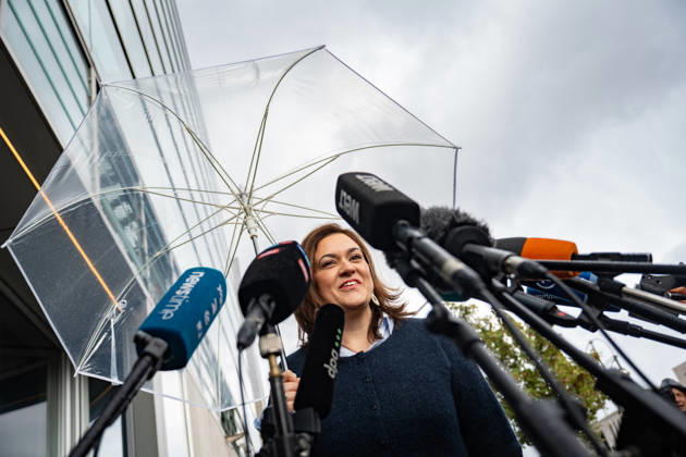 CDU Secretary General Franziska Hoppermann issues a press statement at the start of the closed-door meeting. CDU Germany Executive Committee Closed-Door Meeting in Berlin, October 2026, Berlin, Berlin, Germany, Konrad Adenauer House