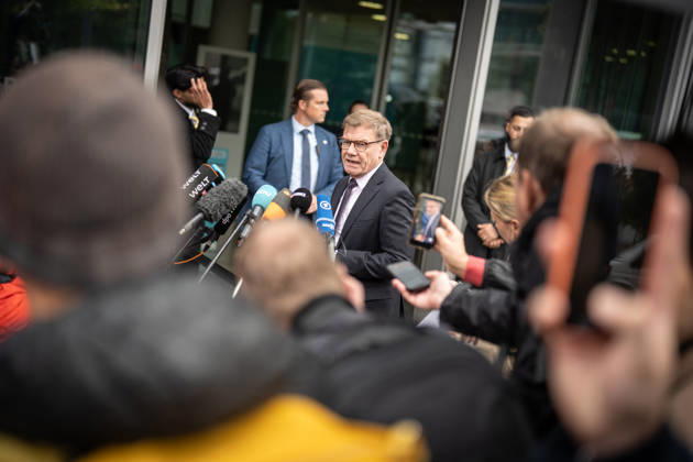 Johann Wadephul, Minister of Foreign Affairs, delivers a statement in front of the Konrad Adenauer House on the latest developments in Ukraine. CDU Germany Executive Committee Retreat in Berlin, October 2026, Berlin, Germany, Konrad Adenauer House