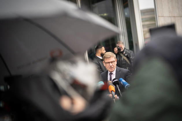 Johann Wadephul, Minister of Foreign Affairs, delivers a statement in front of the Konrad Adenauer House regarding current developments in Ukraine. CDU Germany Executive Committee Retreat in Berlin, October 2026, Berlin, Berlin, Germany, Konrad Adenauer House
