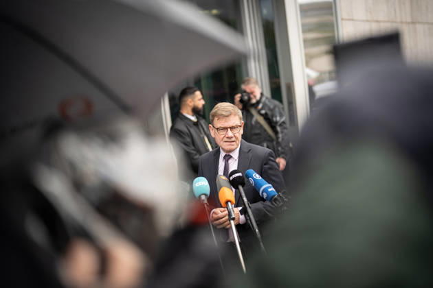 Johann Wadephul, Minister of Foreign Affairs, delivers a statement in front of the Konrad Adenauer House regarding current developments in Ukraine. CDU Germany Executive Committee Retreat in Berlin, October 2026, Berlin, Berlin, Germany, Konrad Adenauer House