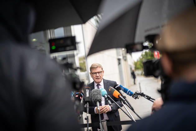 Johann Wadephul, Minister of Foreign Affairs, delivers a statement in front of the Konrad Adenauer House regarding current developments in Ukraine. CDU Germany Executive Committee Retreat in Berlin, October 2026, Berlin, Berlin, Germany, Konrad Adenauer House