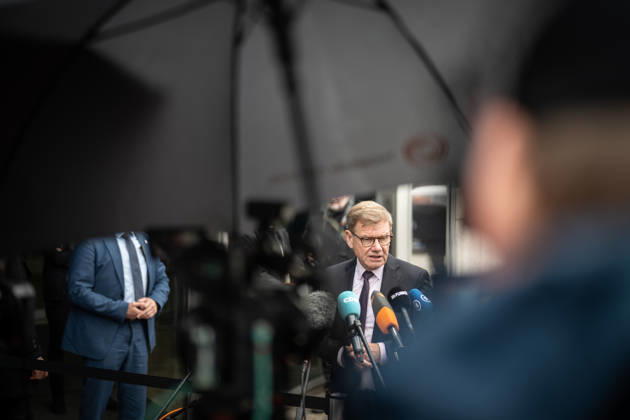 Johann Wadephul, Minister of Foreign Affairs, delivers a statement in front of the Konrad Adenauer House on current developments in Ukraine. CDU Germany Executive Committee Retreat in Berlin, October 2026, Berlin, Berlin, Germany, Konrad Adenauer House
