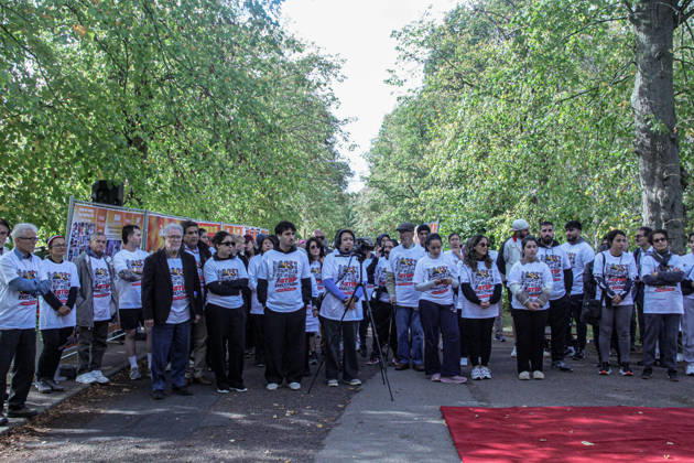 October 10, 2026, London, United Kingdom: A large crowd of Iranian expatriates, human rights supporters, and community members gathers at Trent Park. Iranian exiles, human rights advocates, and veteran sports figures participated in the Run for Free Iran 5K event held at Trent Park in Cockfosters, North London, United Kingdom. Organized on the World Day Against the Death Penalty as part of a synchronized campaign across nine cities in Europe and Australia, the gathering protested against an alarming surge in political executions in Iran. London United Kingdom  - ZUMAs197 20261010_aaa_s197_932 Copyright: xSiavoshxHosseinix