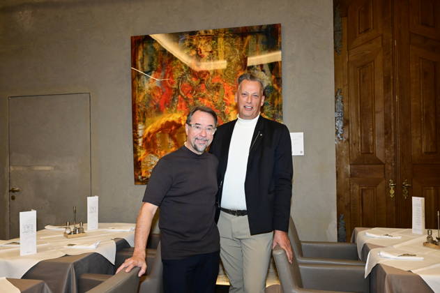 Jan Josef Liefers and Jens Christian Wittig at the opening of the exhibition *Goldener Reigen* by Jens Christian Wittig at Kastenmeiers in the Taschenbergpalais in Dresden, Dresden, October 11, 2026 Copyright: xMatthiasxWehnertx
