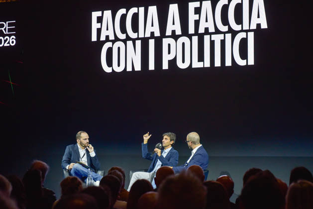Political leaders Elly Schlein, Giuseppe Conte, Nicola Fratoianni, and Giovanni Donzelli take part in the panel Faccia a Faccia con i politici with Fanpage.it journalists during the Rumore Festival 2026 at Acquario Romano. - 11 Oct 2026 Fanpage.it Co-Director Adriano Biondi (L), Fratelli d Italia politician and MP Giovanni Donzelli (C), and Fanpage.it Director Francesco Cancellato (R) during an interview at the panel Faccia a Faccia con i politici during the Rumore Festival 2026 at Acquario Romano in Rome. Rome Italy Copyright: xVincenzoxNuzzolesex xSOPAxImagesx vnuzzolese_2026_10_11_06