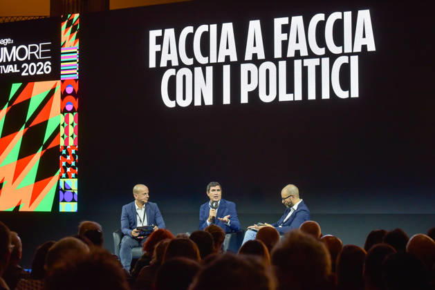 Political leaders Elly Schlein, Giuseppe Conte, Nicola Fratoianni, and Giovanni Donzelli take part in the panel Faccia a Faccia con i politici with Fanpage.it journalists during the Rumore Festival 2026 at Acquario Romano. - 11 Oct 2026 Fanpage.it reporter Marco Billeci (L), Sinistra Italiana Secretary Nicola Fratoianni (C), and Fanpage.it Director Francesco Cancellato (R) during an interview at the panel Faccia a Faccia con i politici during the Rumore Festival 2026 at Acquario Romano in Rome. Rome Italy Copyright: xVincenzoxNuzzolesex xSOPAxImagesx vnuzzolese_2026_10_11_24