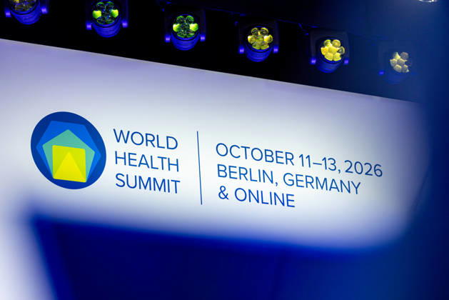 World Health Summit 2026: Global Health Policy, Germany, Berlin, October 11, 2026. The lettering on the wall of the main stage reads: World Health Summit October 11–13, 2026, Berlin, Germany, and Online.