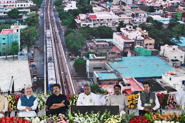 Indian Politics CHENNAI METRO PHASE-II INAUGURATION & JOINT RIDE CHENNAI, TAMIL NADU: Prime Minister Narendra Modi alongside Tamil Nadu Chief Minister C. Joseph Vijay waves to the gathering during the flagging-off ceremony of the Phase II network of the Chennai Metro Rail Project at the Porur Bypass Metro Rail Station on Sunday, October 11, 2026. PM Modi and CM Vijay subsequently undertook a joint metro ride from Porur Bypass Station to Poonamallee Bypass Station and back, marking the official opening of the ₹4,900-crore, 14.6-km Poonamallee Vadapalani elevated stretch. The high-profile event marked the first joint public appearance of the two leaders following Vijay s recent victory in the Tamil Nadu Assembly elections. Chennai INDIA Copyright: xSeshadrixSukumarx