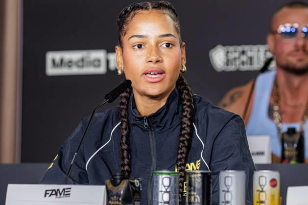 October 11, 2026, Essen: Brenda Brinkmann at the press conference for Fame Fighting 4 Celebrity Boxing at the Atlantic Hotel in Essen, North Rhine-Westphalia, Germany