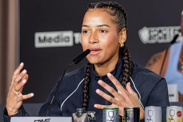 October 11, 2026, Essen: Brenda Brinkmann at the press conference for Fame Fighting 4 Celebrity Boxing at the Atlantic Hotel in Essen, North Rhine-Westphalia, Germany