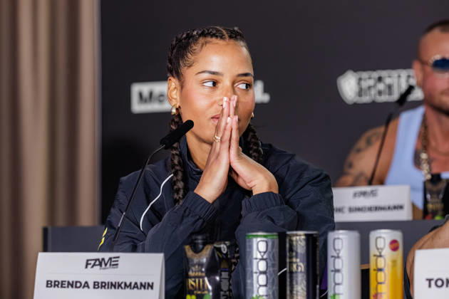 October 11, 2026, Essen: Brenda Brinkmann at the press conference for Fame Fighting 4 Celebrity Boxing at the Atlantic Hotel in Essen, North Rhine-Westphalia, Germany