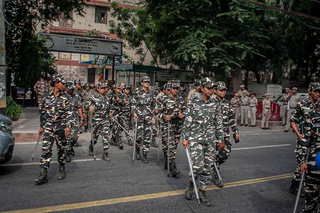 Protest to demand resignation of India s chief election commissioner in New Delhi NEW DELHI, INDIA - OCTOBER 11: Indian police officers take security measures during a mass protest organized by the Cockroach Janta Party (CJP) in New Delhi, India on October 11, 2026. Demonstrators gathered to demand the resignation of Chief Election Commissioner Gyanesh Kumar over alleged electoral roll irregularities and revisions. Yousuf Sarfaraz Anadolu New Delhi India. Editorial use only. Please get in touch for any other usage. Copyright: x2026xAnadoluxYousufxSarfarazx