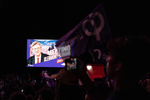 October 11, 2026, Clermont-Ferrand, Auvergne-Rho Ne-Alpes, France: CLERMONT-FERRAND, FRANCE - OCTOBER 11, 2026: Jean-Luc Melenchon, leader of the far-left party La France Insoumise (LFI) and 2027 presidential candidate, delivers a speech during a major political rally at the Zenith d Auvergne in Clermont-Ferrand, France, on October 11, 2026. Around 10,000 supporters gathered at the venue to attend the campaign event. Clermont-Ferrand France - ZUMAa252 20261011_zip_a252_020 Copyright: xDavidxAllignonx