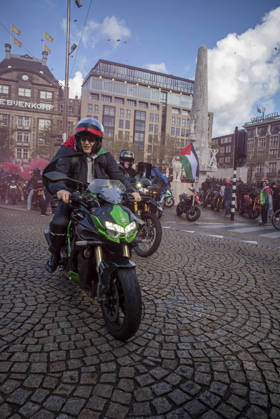 October 11, 2026, Amsterdam, North Holland, The Netherlands - Holland: 11 October 2026, Amsterdam, the Netherlands: The group Bikers for Palestine departs from Dam Square. Protesters gathered at Dam Square for speeches and anti-war music before marching through AmsterdamÃ¢â‚¬â ¢s city centre in a demonstration dubbed Ã¢â‚¬oeThree Years of GenocideÃ¢â‚¬Â. The event marked three years since the start of the IsraelÃ¢â‚¬Hamas war. Demonstrators carried Palestinian flags and banners, demanding the Dutch government act against what they describe as a genocide in Gaza. Amsterdam The Netherlands - Holland - ZUMAp202 20261011_zip_p202_018 Copyright: xJamesxPetermeierx