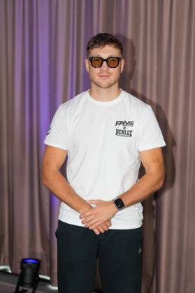 Fame Fighting 2026 Press Conference: Oliver Ginkel at the press conference for the fourth edition of Fame Fighting Celebrity Boxing on October 11, 2026, at the Atlantic Hotel in Essen, North Rhine-Westphalia