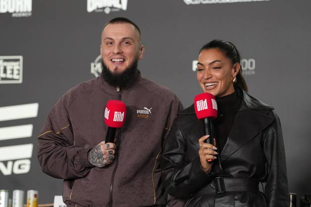 Fame Fighting 2026 Press Conference: Eugen Lopez and Valentina Maceri at the press conference for the fourth edition of Fame Fighting Celebrity Boxing on October 11, 2026, at the Atlantic Hotel in Essen, North Rhine-Westphalia