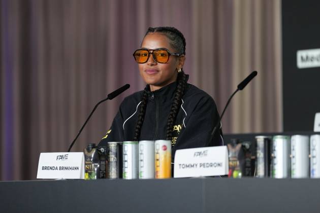 Fame Fighting 2026 Press Conference: Brenda Brinkmann at the press conference for the fourth edition of Fame Fighting Celebrity Boxing on October 11, 2026, at the Atlantic Hotel in Essen, North Rhine-Westphalia