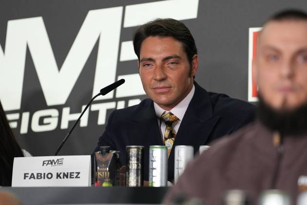 Fame Fighting 2026 Press Conference: Fabio Knez at the press conference for the fourth edition of Fame Fighting Celebrity Boxing on October 11, 2026, at the Atlantic Hotel in Essen, North Rhine-Westphalia