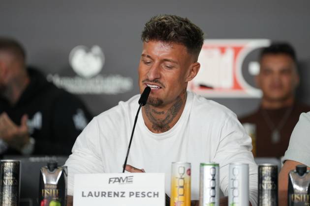 Fame Fighting 2026 Press Conference: Laurenz Pesch at the press conference for the fourth edition of Fame Fighting Celebrity Boxing on October 11, 2026, at the Atlantic Hotel in Essen, North Rhine-Westphalia