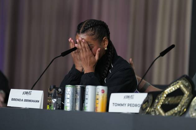 Fame Fighting 2026 Press Conference: Brenda Brinkmann at the press conference for the fourth edition of Fame Fighting Celebrity Boxing on October 11, 2026, at the Atlantic Hotel in Essen, North Rhine-Westphalia