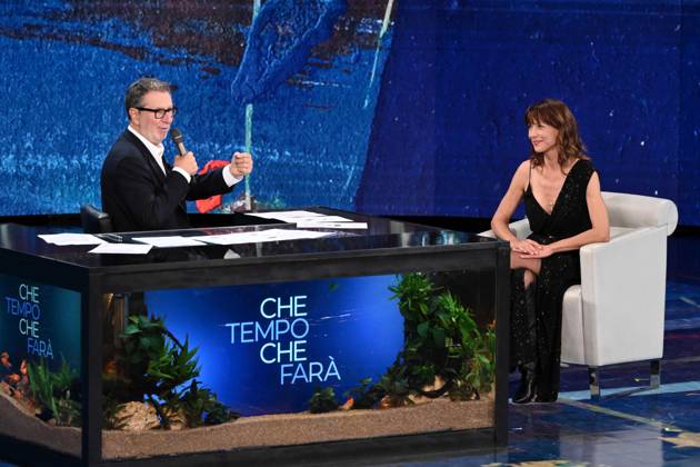 IPA89573772 - Milan, TV Show Che Tempo Che Fa - Nove. Pictured: Fabio Fazio, Sophie Marceau  Copyright: xTe-Cox xComi Terenghix IPA89573772