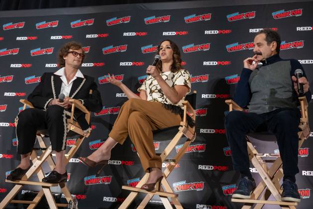 October 11, 2026, New York, New York, United States: (L-R) Matthew Gray Gubler, Melissa Fumero and Tony Shalhoub speak at a panel discussion for CBS s new crime-solving drama EINSTEIN!.during New York Comic Con 2026 at The Jacob K. Javits Convention Center on October 11, 2026 in New York City. New York United States - ZUMAs197 20261011_aaa_s197_387 Copyright: xRonxAdarx