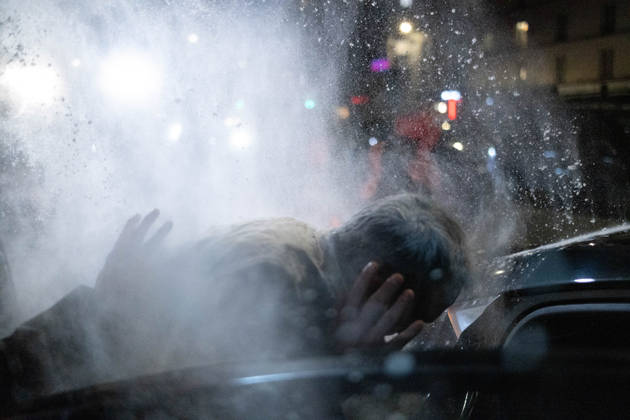 Raphael Glucksmann Gets Covered In Flour - Paris Candidate in the Socialist (PS) and centre-left Place Publique (PP) parties primary Raphael Glucksmann gets covered in flour by a man as he leaves after meeting his campaign team and supports at the bar la Cantine de Belleville as Raphael Glucksmann winning the primary organized by the Socialist Party, Place Publique (PP), and the Republican and Socialist Left, ahead of France s 2027 presidential election, in Paris on October 11, 2026. Photo by Raphael Lafargue ABACAPRESS.COM Paris France  Copyright: xLafarguexRaphael ABACAx