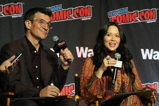 NEW YORK, NY- OCTOBER 11: Nathan Fillion and Melissa O Neil pictured at The Rookie panel during New York Comic Con 2026 at Javits Center on October 11, 2026 in New York City. Copyright: xRWx