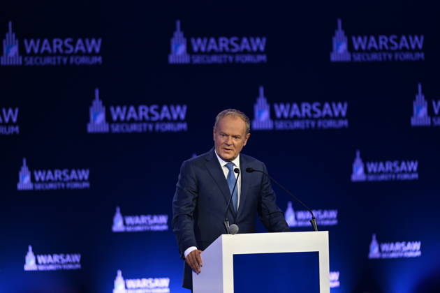 Warsaw Security Forum 2026 kicks off in Poland WARSAW, POLAND - OCTOBER 12: Prime Minister of Poland Donald Tusk delivers his opening address to delegates during the first day of the Warsaw Security Forum 2026 (WSF2026) on the Warsaw Stage in Warsaw, Poland, on October 12, 2026. The high-level international defense conference gathers regional leaders, NATO officials, and military commanders to discuss transatlantic cooperation and European defense infrastructure. Artur Widak Anadolu Warsaw Poland. Editorial use only. Please get in touch for any other usage.  Copyright: x2026xAnadoluxArturxWidakx