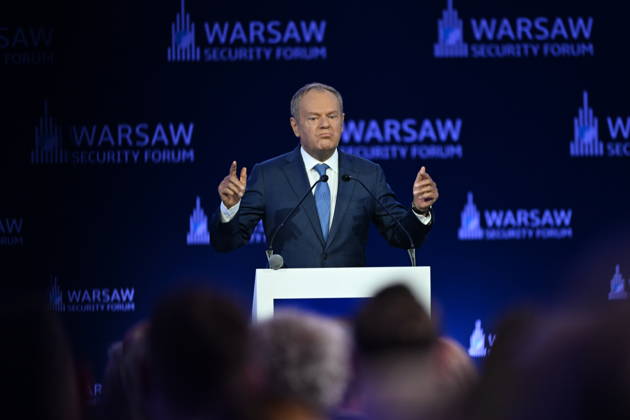 Warsaw Security Forum 2026 kicks off in Poland WARSAW, POLAND - OCTOBER 12: Prime Minister of Poland Donald Tusk delivers his opening address to delegates during the first day of the Warsaw Security Forum 2026 (WSF2026) on the Warsaw Stage in Warsaw, Poland, on October 12, 2026. The high-level international defense conference gathers regional leaders, NATO officials, and military commanders to discuss transatlantic cooperation and European defense infrastructure. Artur Widak Anadolu Warsaw Poland. Editorial use only. Please get in touch for any other usage.  Copyright: x2026xAnadoluxArturxWidakx
