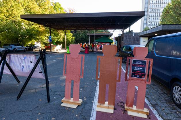 This image shows a striker picket at the VRT during a strike in the public services in Belgium, against the Federal Government s budgetary measures, organised by the trade unions on Monday 12 October 2026 in Brussels.  NICOLASxMAETERLINCK 189536617