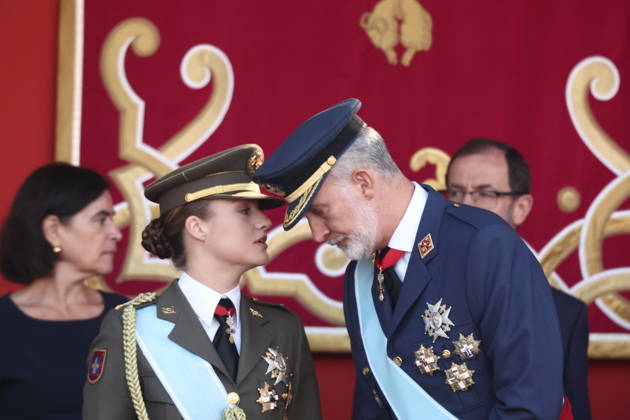 October 12 Parade for Hispanic Heritage Day King Felipe VI and Princess Leonor during the solemn ceremony honoring the national flag and the military parade on October 12, Hispanic Heritage Day, in the Plaza de Cánovas del Castillo, on October 12, 2026, in Madrid, Spain. The events begin with the raising of the flag and are followed by a tribute to those who gave their lives for the country. Subsequently, the military air and ground parades begin. Approximately 4,400 members of the Armed Forces, the security forces, and various civilian public institutions are participating this year in the parade presided over by the King and Queen. The aerial parade featured 50 fighter, training, and transport aircraft, as well as around 30 helicopters.  Copyright: xEduardoxParrax 7840570