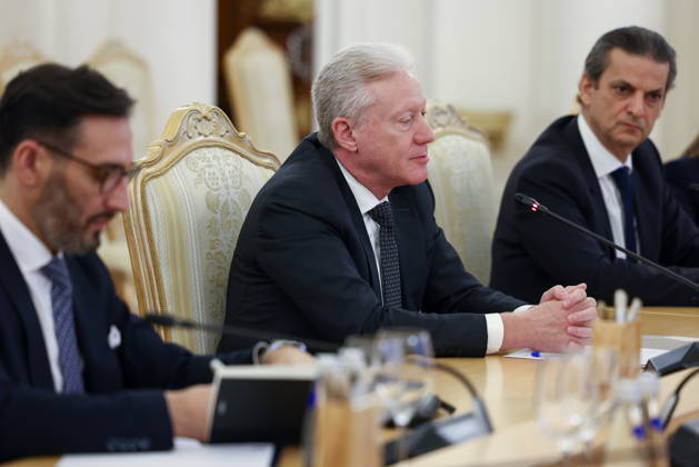 RUSSIA, MOSCOW - OCTOBER 12, 2026: Youssef Rajji (C), Lebanon s Minister of Foreign Affairs and Emigrants, attends a meeting with Sergei Lavrov, Russia s Foreign Minister, at the Reception House of the Foreign Ministry Moscow Russia  - ZUMAt113 20261012_zaa_t113_052 Copyright: xArtyomxGeodakyanx