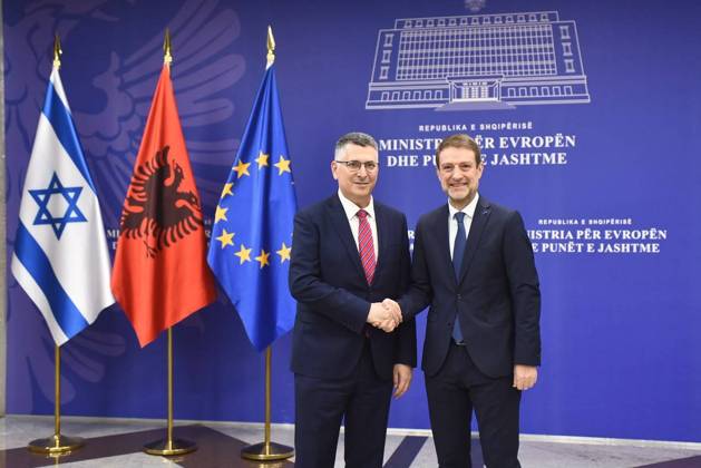 Ferit Hoxha - Gideon Sa ar meeting in Tirana TIRANA, ALBANIA - OCTOBER 12: (----EDITORIAL USE ONLY – MANDATORY CREDIT - ALBANIAN FOREIGN MINISTRY HANDOUT - NO MARKETING NO ADVERTISING CAMPAIGNS - DISTRIBUTED AS A SERVICE TO CLIENTS----) Albanian Minister for Europe and Foreign Affairs Ferit Hoxha (R) meets with Israeli Foreign Minister Gideon Sa ar (L), in Tirana, Albania, on October 12, 2026. Albanian Foreign Ministry Handout Anadolu Tirana Albania. Editorial use only. Please get in touch for any other usage.  Copyright: x2026xAnadoluxAlbanianxForeignxMinistryx xHandoutx