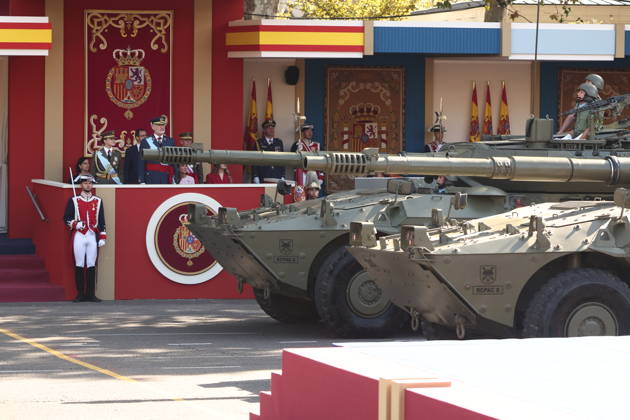 October 12 Parade for Hispanic Heritage Day King Felipe VI during the solemn ceremony honoring the national flag and the military parade for October 12, Hispanic Heritage Day, in the Plaza de Cánovas del Castillo, on October 12, 2026, in Madrid, Spain. The events begin with the raising of the flag and are followed by a tribute to those who gave their lives for the country. Subsequently, the military air and ground parades begin. Approximately 4,400 members of the Armed Forces, the security forces, and various civilian public institutions are participating this year in the parade presided over by the King and Queen. The aerial parade featured 50 fighter, training, and transport aircraft, as well as around 30 helicopters. On the ground, appr  Copyright: xEduardoxParrax 7840678
