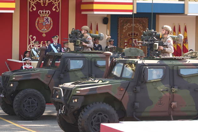 October 12 Parade for Hispanic Heritage Day Vehicles from the State Security Forces during the solemn ceremony honoring the national flag and the military parade on October 12, Hispanic Heritage Day, in Plaza de Cánovas del Castillo, on October 12, 2026, in Madrid, Spain. The events begin with the raising of the flag and are followed by a tribute to those who gave their lives for the country. Subsequently, the military air and ground parades begin. Approximately 4,400 members of the Armed Forces, the security forces, and various civilian public institutions are participating this year in the parade presided over by the King and Queen. The aerial parade featured 50 fighter, training, and transport aircraft, as well as around 30 helicopters.  Copyright: xEduardoxParrax 7840694