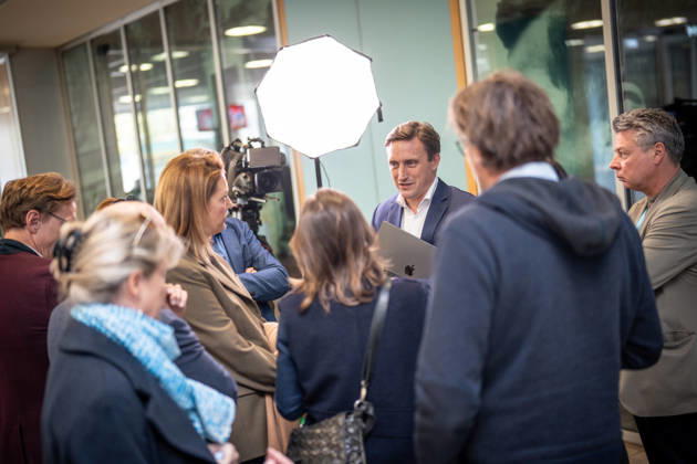 Sebastian Lechner, State Chairman of the CDU in Lower Saxony, speaking with journalists at the Konrad Adenauer House on the sidelines of the CDU Germany Executive Committee retreat in Berlin, October 2026, Berlin, Germany, Konrad Adenauer House