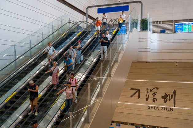Huanggang Port Opens A general view showing escalator in Huanggang Port leading to border control to Shenzhen on October 12, 2026 in Hong Kong. (Photo by STR Nexpher Images) HONG KONG
