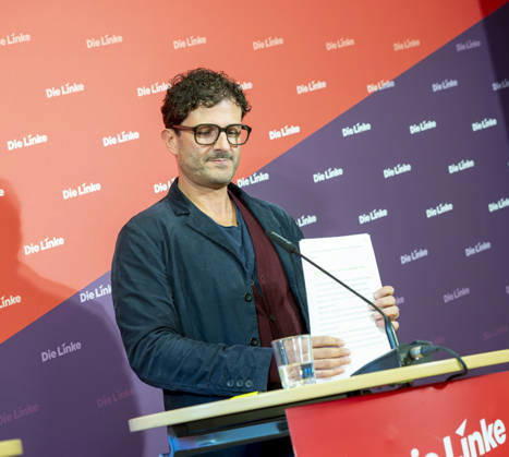 Luigi Pantisano EUR, Germany, Berlin, October 12, 2026 Press conference by Luigi Pantisano, chairman of the Die Linke party, at the Karl Liebknecht House on current issues