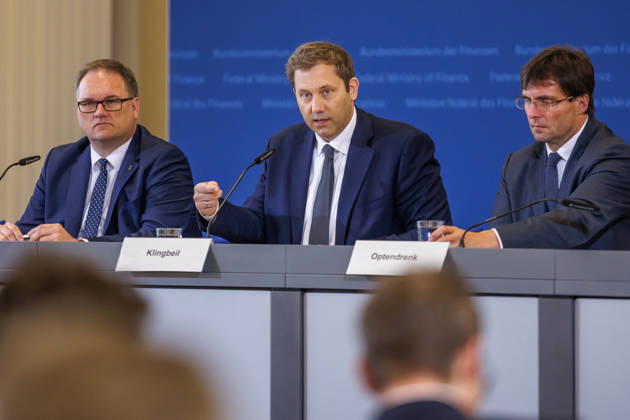 Lars Klingbeil (SPD), Federal Minister of Finance, at a press conference Lars Klingbeil (SPD), Federal Minister of Finance, at a press conference at the Ministry of Finance on October 12, 2026, in Berlin, Berlin, Berlin, Germany, Ministry of Finance