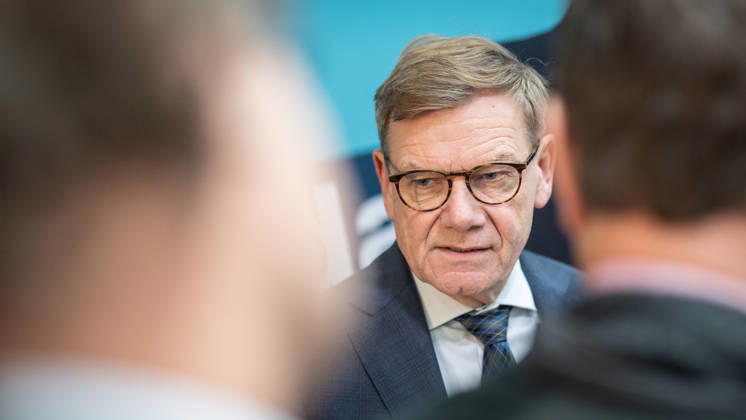 Foreign Minister Johann Wadephul at the Konrad Adenauer House, speaking with journalists at the CDU Germany Executive Committee Retreat in Berlin, October 2026, Berlin, Berlin, Germany, Konrad Adenauer House