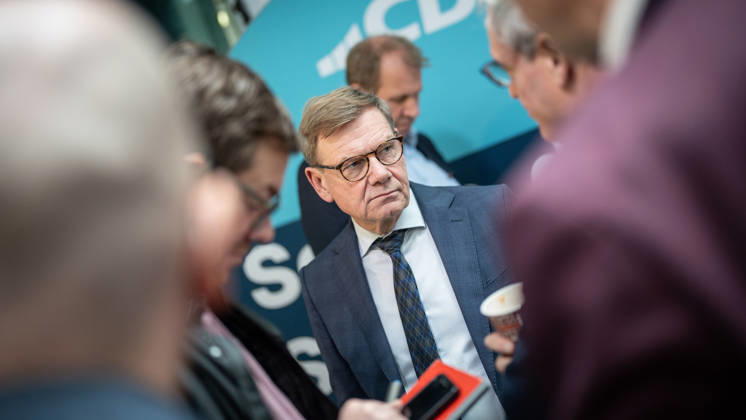 Foreign Minister Johann Wadephul at the Konrad Adenauer House, speaking with journalists at the CDU Germany Executive Committee Retreat in Berlin, October 2026, Berlin, Berlin, Germany, Konrad Adenauer House