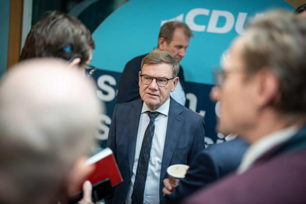 Foreign Minister Johann Wadephul at the Konrad Adenauer House, speaking with journalists at the CDU Germany Executive Committee Retreat in Berlin, October 2026, Berlin, Berlin, Germany, Konrad Adenauer House