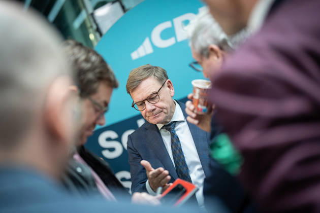 Foreign Minister Johann Wadephul at the Konrad Adenauer House, speaking with journalists at the CDU Germany Executive Committee Retreat in Berlin, October 2026, Berlin, Berlin, Germany, Konrad Adenauer House