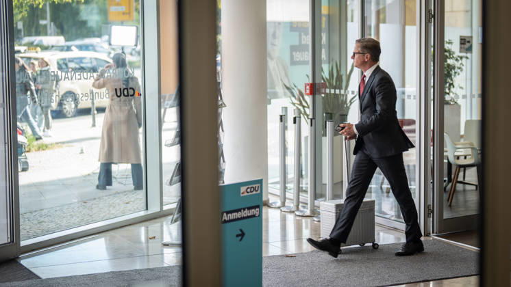 Federal Health Minister Karsten Linnemann leaving the CDU Federal Headquarters after the CDU of Germany Executive Committee Retreat in Berlin, October 2026, Berlin, Berlin, Germany, Konrad Adenauer House
