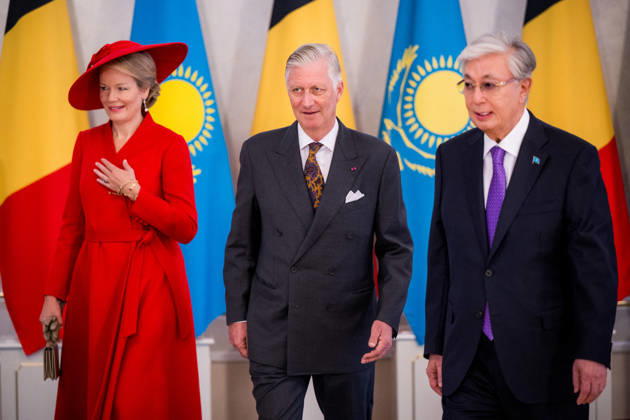 Belgian Royal Couple s State Visit to Central Asia - Day 2 - Kazakhstan King Philippe of Belgium and Queen Mathilde attend an official welcome ceremony at the presidential palace in Astana, Kazakhstan on October 12, 2026, during the first day of their official visit, greeted by President Kassym-Jomart Tokayev. Photo by Olivier Polet ABACAPRESS.COM Astana Kazakhstan Copyright: xPoletxOlivier ABACAx