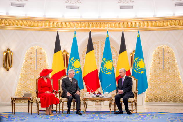 Belgian Royal Couple s State Visit to Central Asia - Day 2 - Kazakhstan King Philippe of Belgium and Queen Mathilde attend an official welcome ceremony at the presidential palace in Astana, Kazakhstan on October 12, 2026, during the first day of their official visit, greeted by President Kassym-Jomart Tokayev. Photo by Olivier Polet ABACAPRESS.COM Astana Kazakhstan Copyright: xPoletxOlivier ABACAx