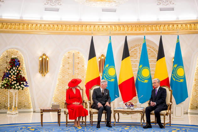 Belgian Royal Couple s State Visit to Central Asia - Day 2 - Kazakhstan King Philippe of Belgium and Queen Mathilde attend an official welcome ceremony at the presidential palace in Astana, Kazakhstan on October 12, 2026, during the first day of their official visit, greeted by President Kassym-Jomart Tokayev. Photo by Olivier Polet ABACAPRESS.COM Astana Kazakhstan Copyright: xPoletxOlivier ABACAx