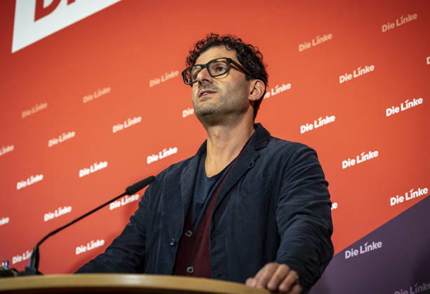 Luigi Pantisano, Chair of Die Linke, photographed at a press conference at the Karl Liebknecht House in Berlin, Germany Copyright: xThomasxKoehlerx
