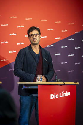 Luigi Pantisano, Chair of Die Linke, photographed at a press conference at the Karl Liebknecht House in Berlin, Germany Copyright: xThomasxKoehlerx